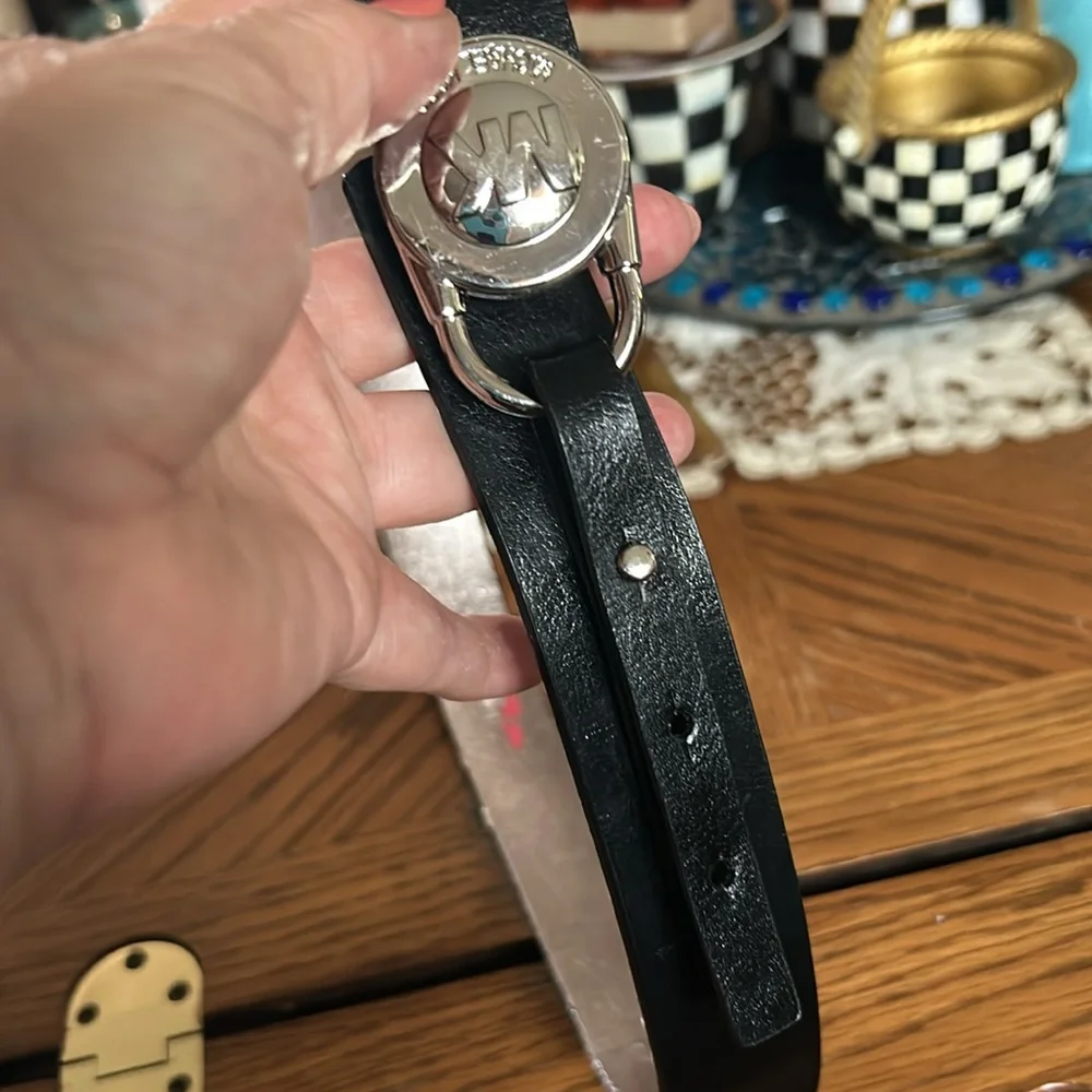 Black Leather Padlock Style Logo Buckle Belt